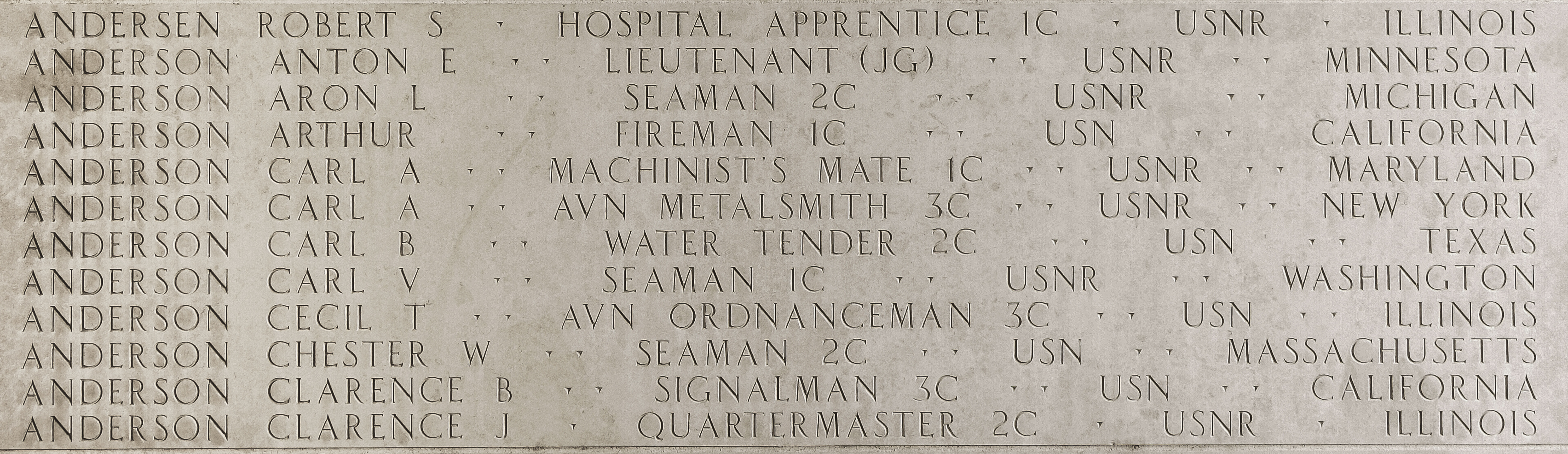 Arthur  Anderson, Fireman First Class